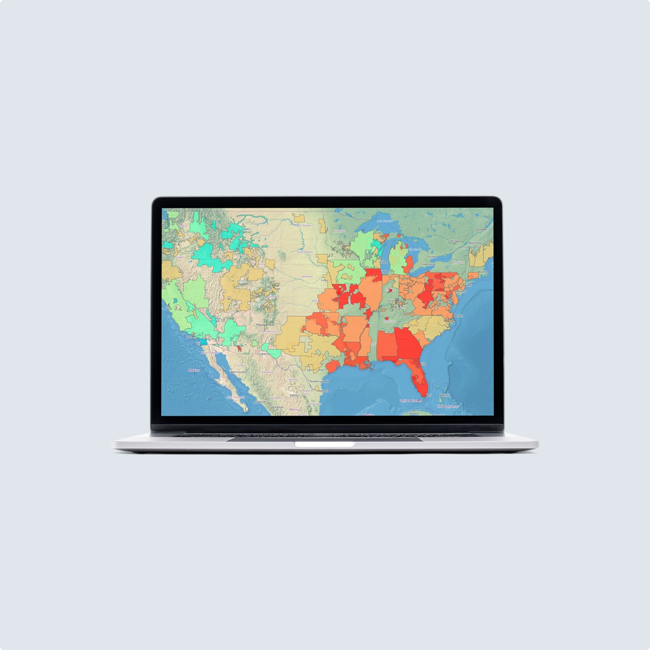 A laptop showing the Consumer Power Quality Index map