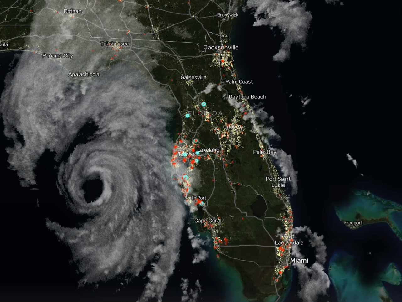 Hurricane Helene 1280 x 962 at 72 better res FINAL Hurricane Helene map of power outages through Ting sensor network